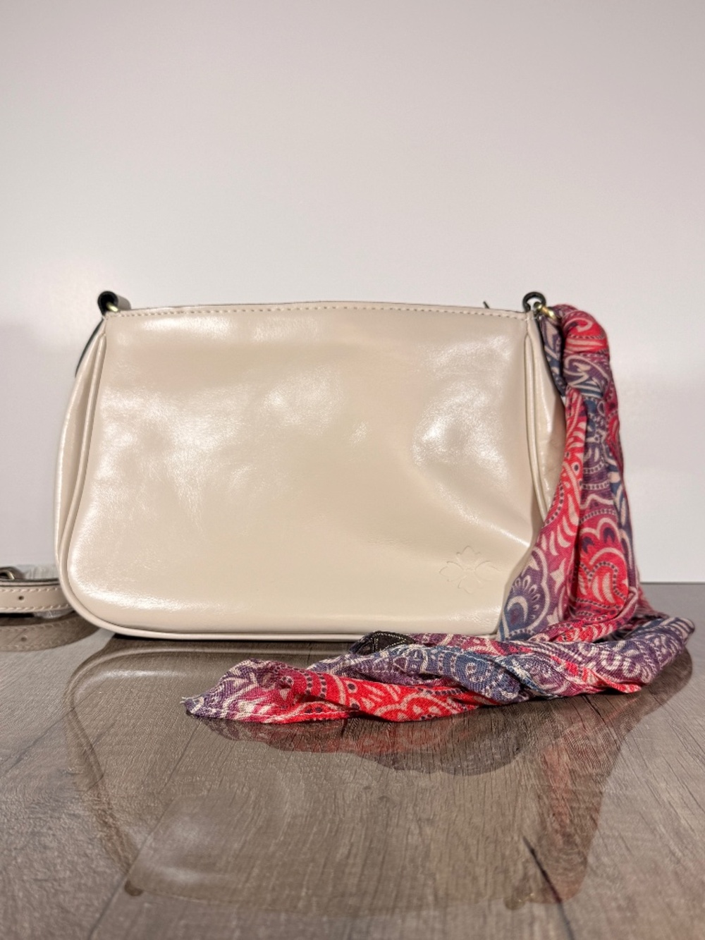 Patricia Nash Ivory Leather Crossbody Bag with Scarf NWOT